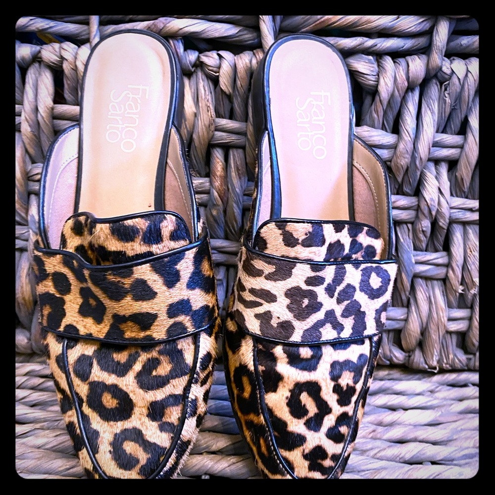 Franco Sarto animal print mule slip ons